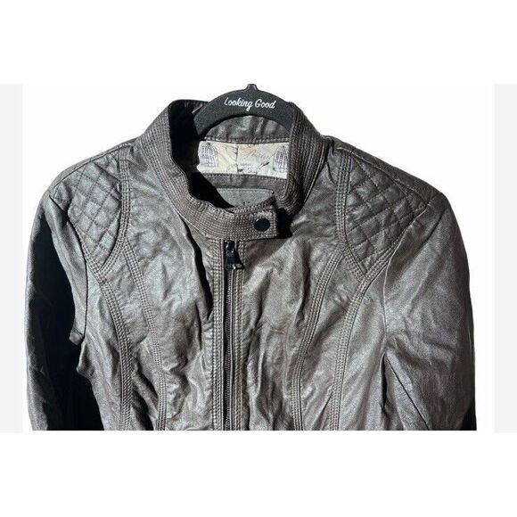 Women's Cavalini Brown Faux‎ Leather Jacket with Quilted Accents Size Medium - Picture 2 of 8